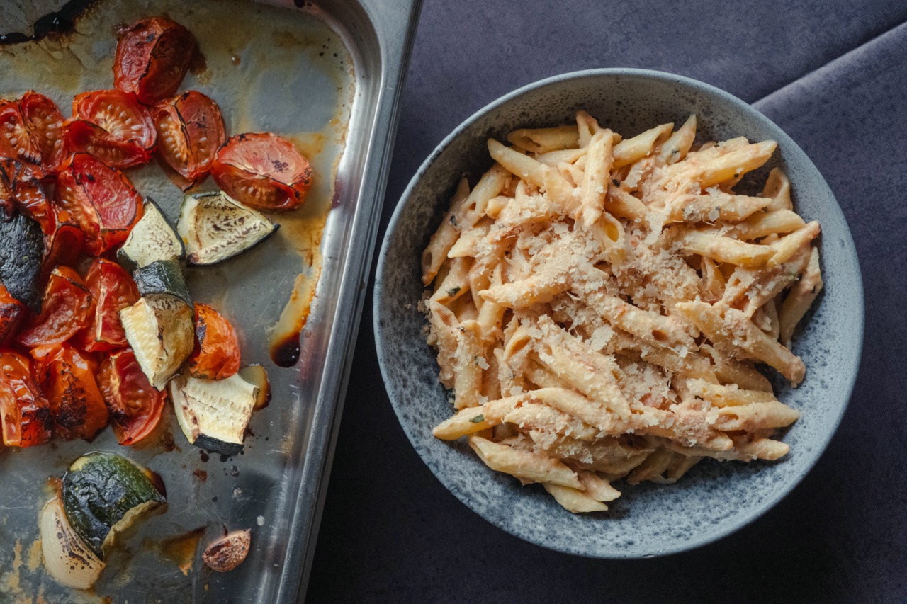 #Pasta #Kornfond #Bagte grøntsager #Mascarpone