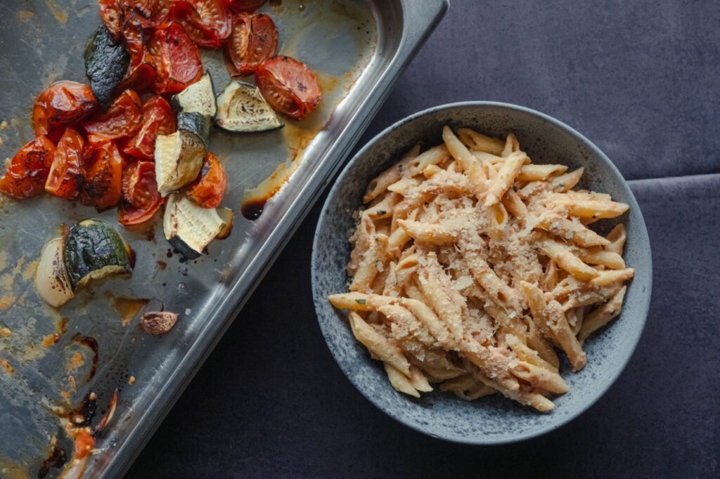 #Pasta #Kornfond #Bagte grøntsager #Mascarpone